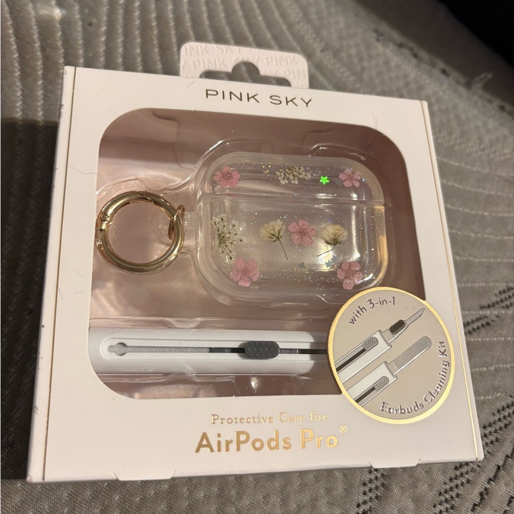Clear Floral AirPods Pro Case with Gold Ring